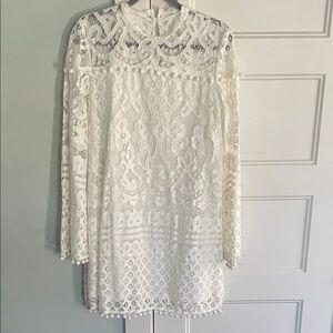 Women Sheer Lace Bell Sleeve Dress